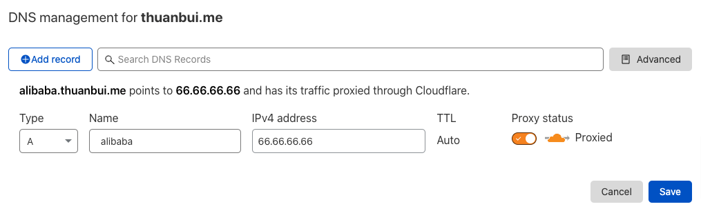 Tạo bản ghi A ban đầu trên Cloudflare