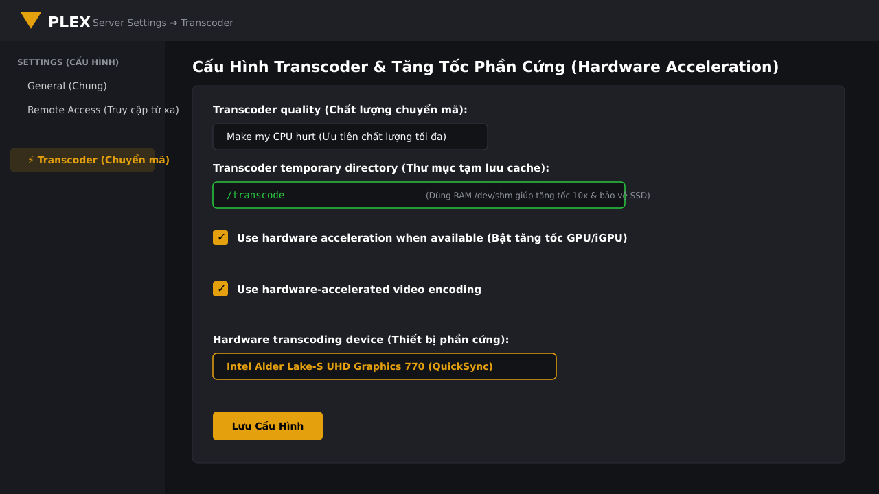 Plex Hardware Transcoding Settings
