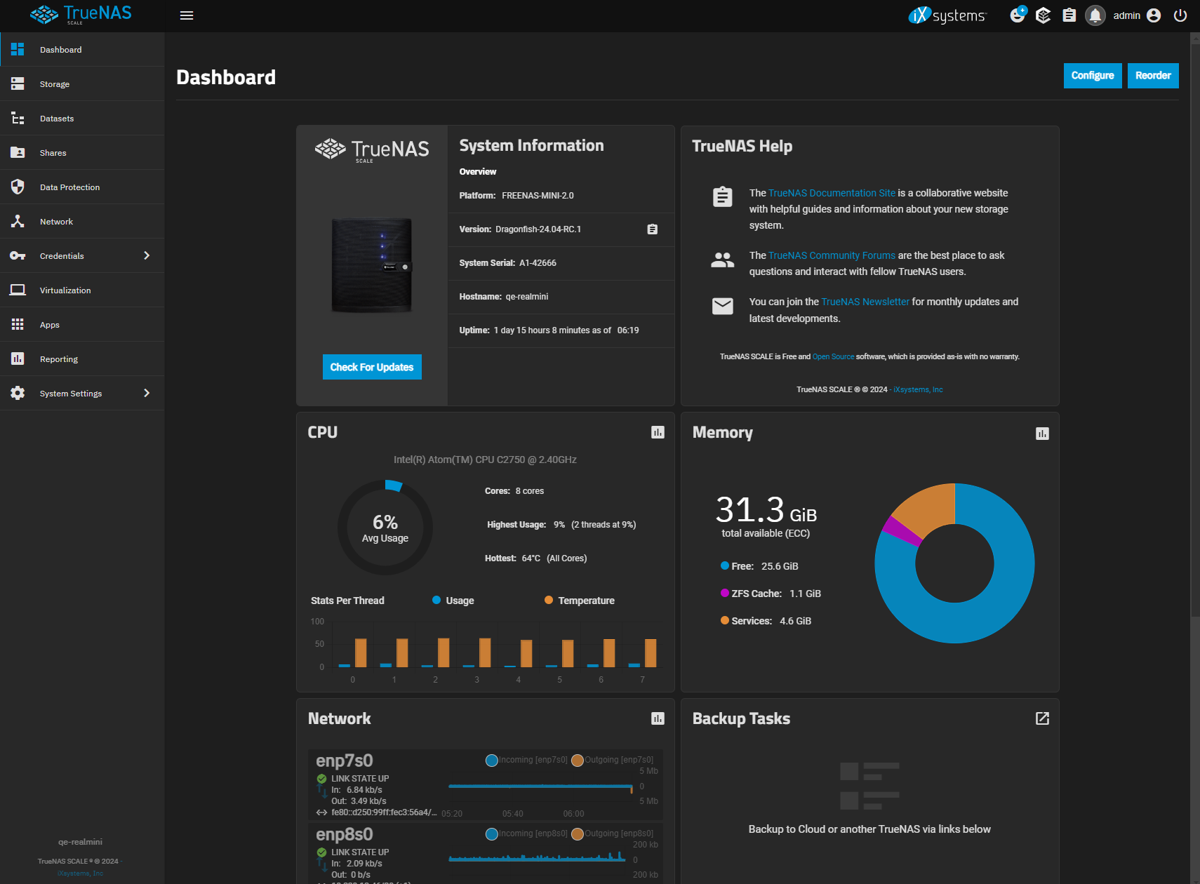Giao diện Dashboard TrueNAS SCALE