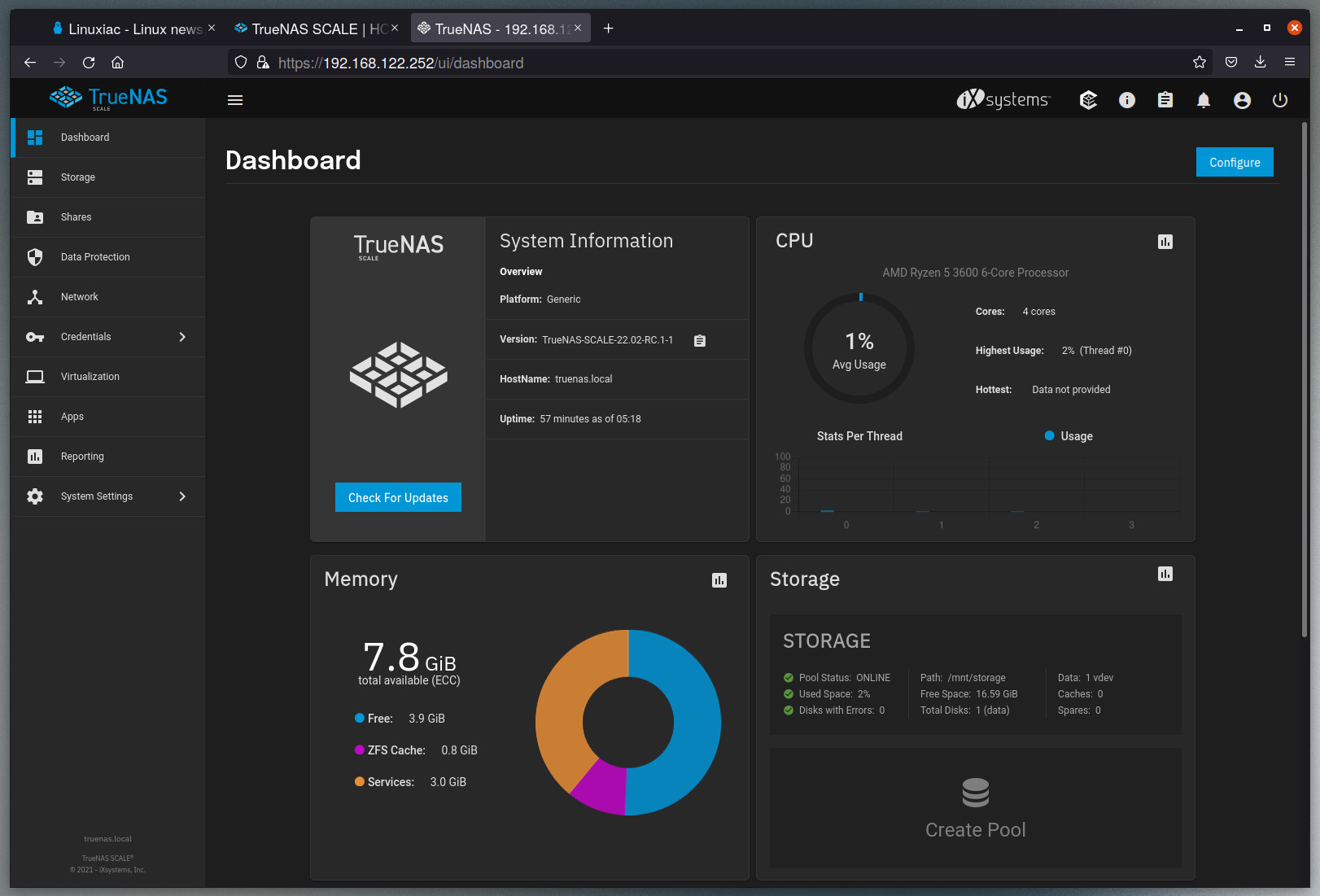 Tạo ZFS Storage Pool trên TrueNAS SCALE