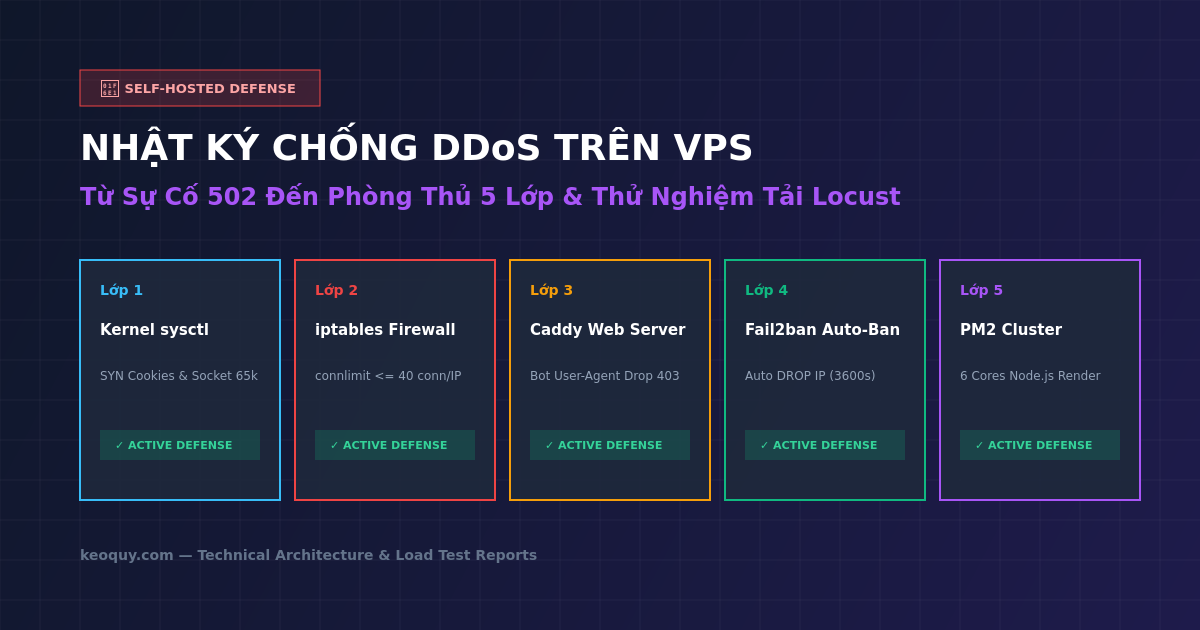 Nhật ký chống DDoS trên VPS: Từ sự cố 502 đến hướng dẫn cấu hình phòng thủ 5 lớp & chịu tải tối ưu