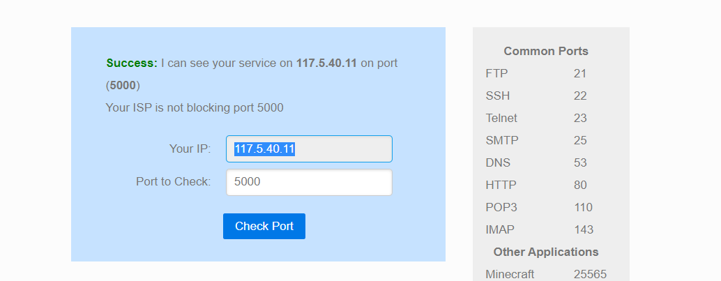 Kiểm tra Port thành công trên ping.eu