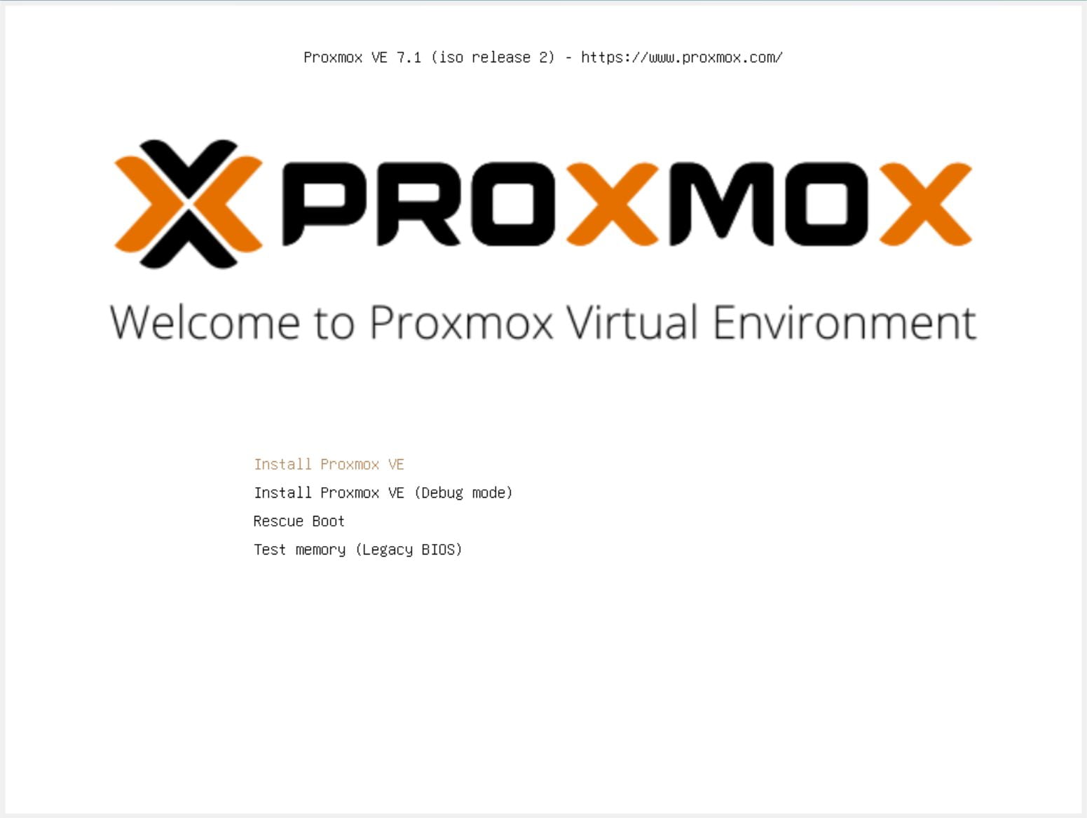 Trình cài đặt Proxmox VE chào mừng