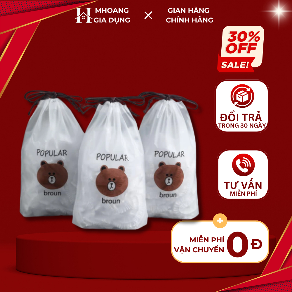 Combo 500 Màng bọc thực phẩm PE hình gấu có chun bo