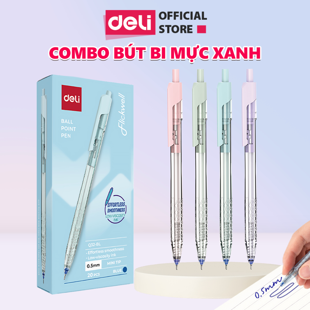 Combo bút bi Deli màu Pastel ngòi 0.5mm