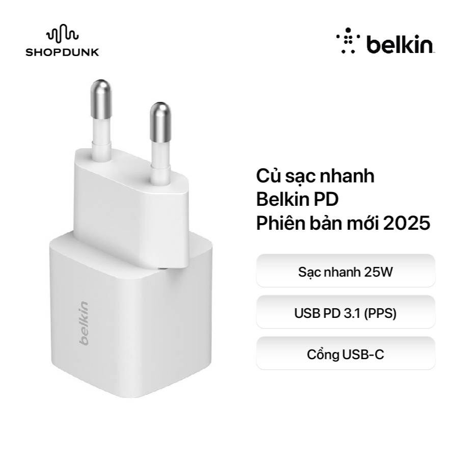 Củ sạc nhanh Belkin PD 25W 1 cổng Type-C