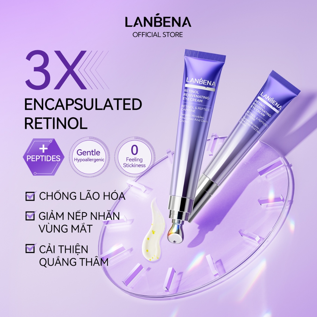 Kem mắt Retinol LANBENA 15ml đầu massage lạnh