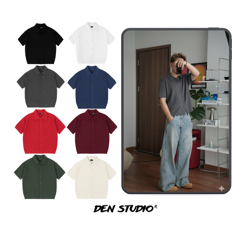 Áo Polo Waffle Form Boxy ĐenStudio