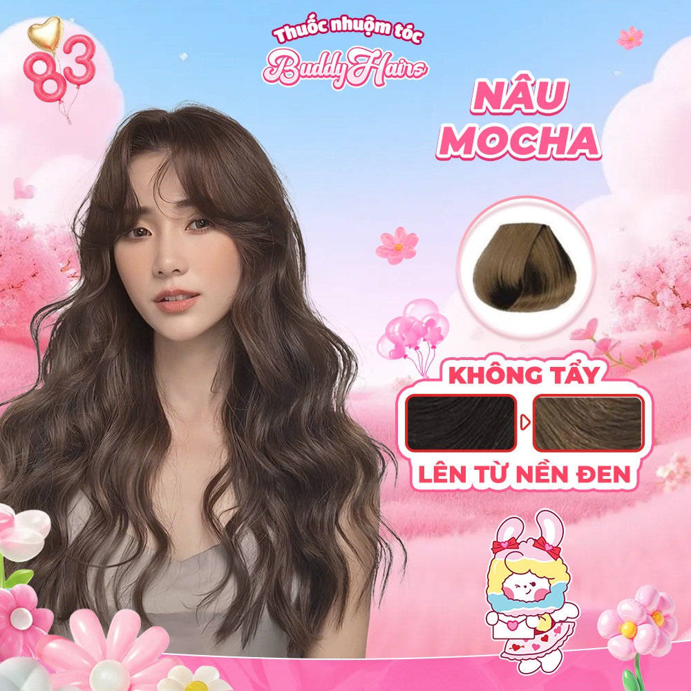 Thuốc nhuộm tóc nâu mocha nâu trà đen không cần tẩy