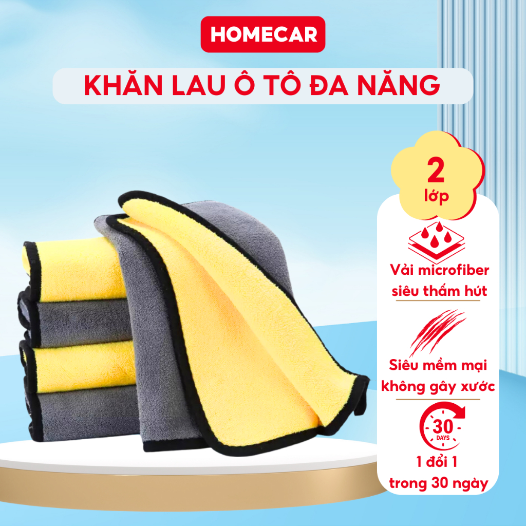 Khăn Lau Rửa Xe Microfiber 2 Lớp