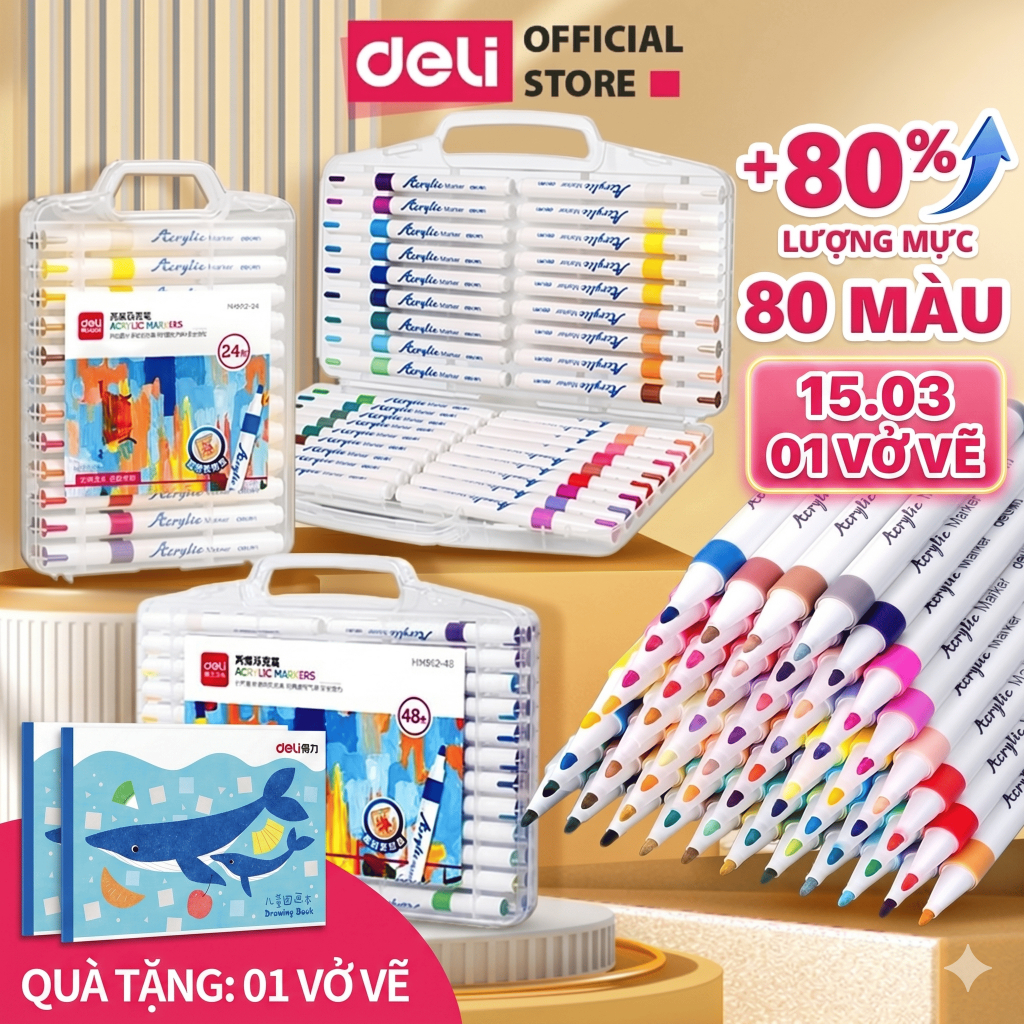 Bút sơn Acrylic Marker Deli (nhiều bộ màu)