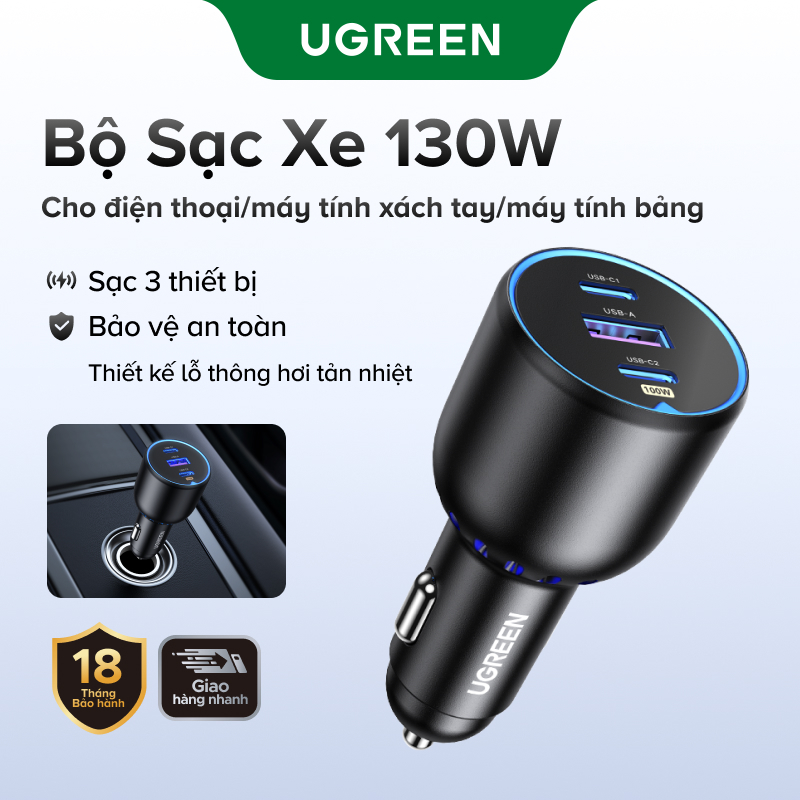 Sạc ô tô UGREEN 130W PD3.0 3 cổng