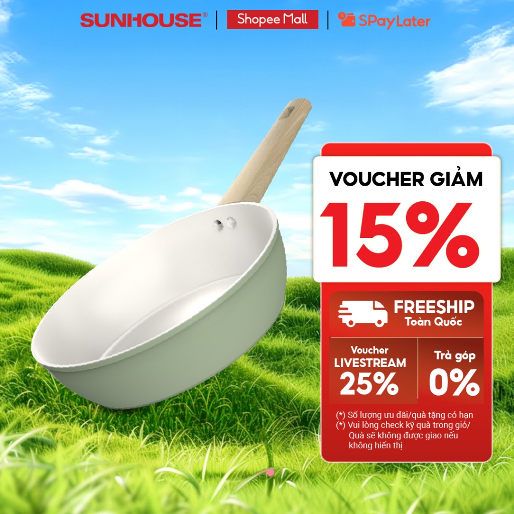 Chảo phủ sứ Nano đáy từ Sunhouse Healthy