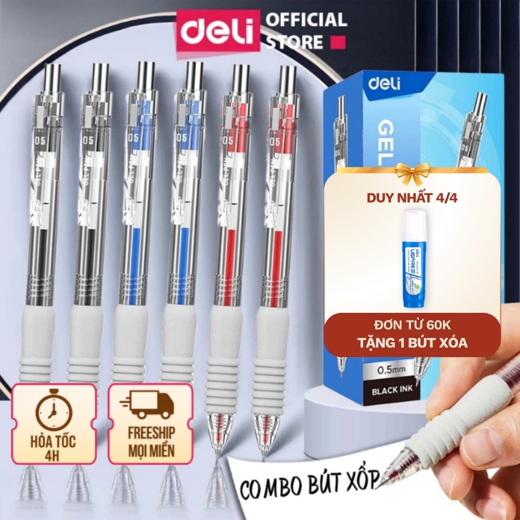 Combo bút gel Deli đệm xốp 3 màu